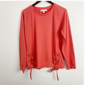 Neck lace-up hem pullover sweatshirt